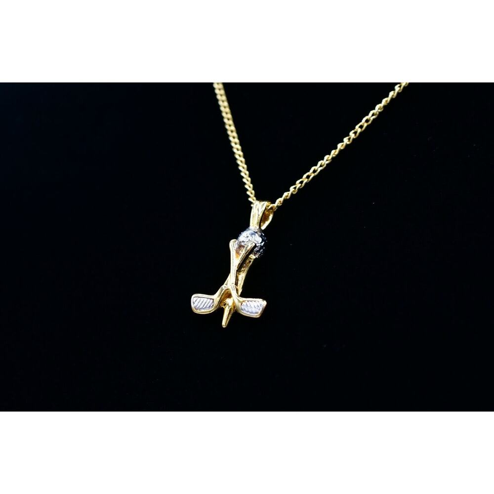 Navika Pendant Necklace Golf Clubs Gold Tone Chain Vintage Elegant Signed BinM